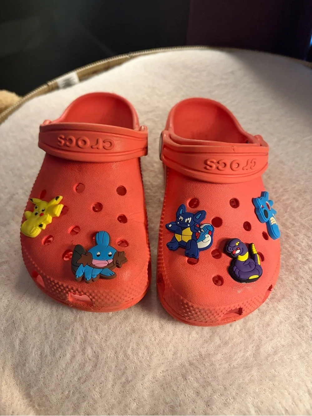 CROCS Kids Clogs in Bright Coral with Pokémon Charms
